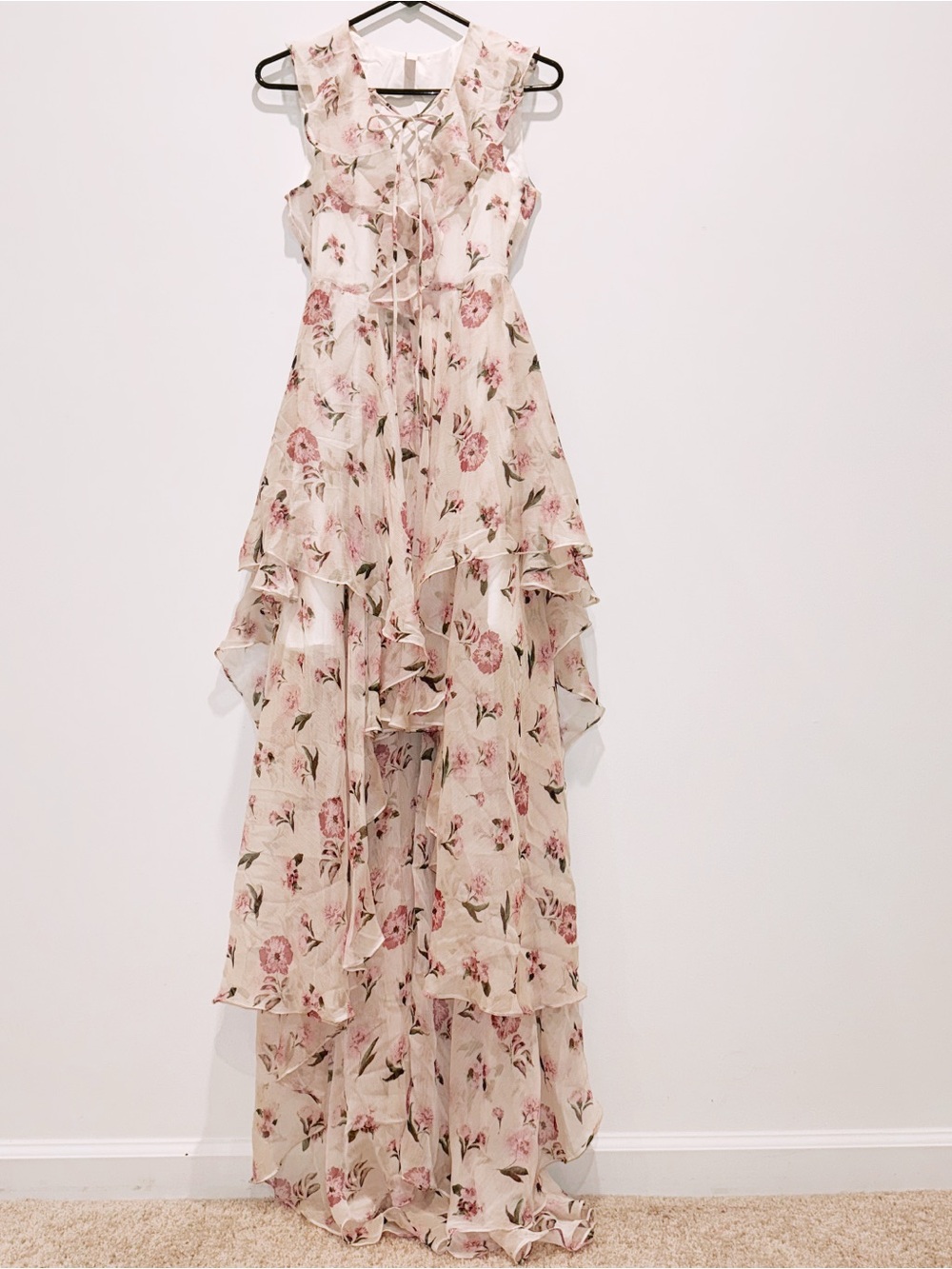 Y.A.S high-low asymmetrical pink floral maxi dress